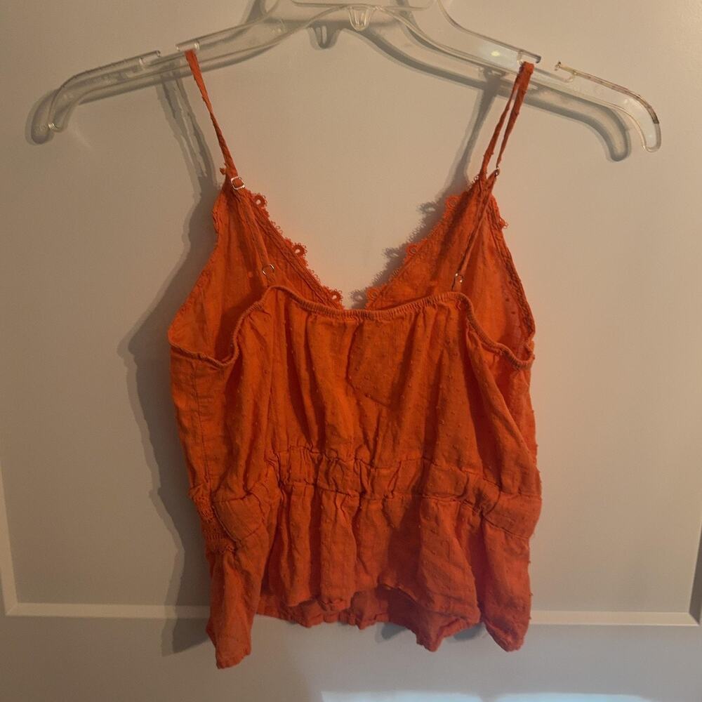 Sweet Wanderer Tank Top Sz M Orange Crochet Lace Boho Ruffle Hem Cami Festival